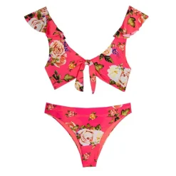 HAUTE PRESSION Maillot de bain 2 pièces fleuri haut à volants Femme ROSE Online