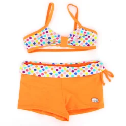 LAGUNE Maillot de bain pois multicolore 2 piéces Enfant ORANGE Clearance