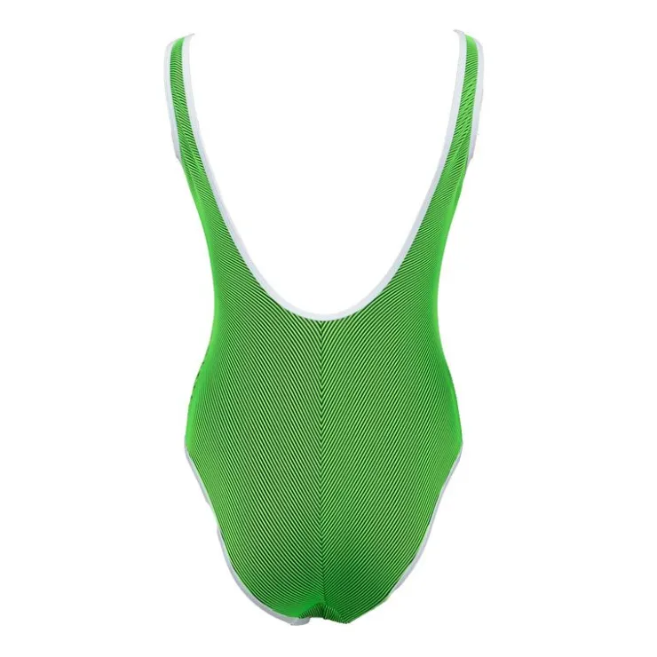 PUMA Maillot de bain une pièce à rayures fluo logo noir Femme VERT New