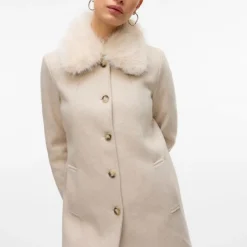 VERO MODA Manteau autumn oat meal col fausse fourrure Femme BEIGE Sale