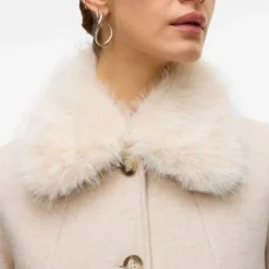 VERO MODA Manteau autumn oat meal col fausse fourrure Femme BEIGE Sale