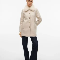 VERO MODA Manteau autumn oat meal col fausse fourrure Femme BEIGE Sale