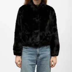 GOLD AND SILVER Manteau fourrure black h25bina f Femme NOIR