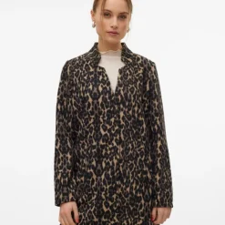 VERO MODA Manteau Katrine à motif léopard col V Femme NOIR Best