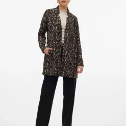 VERO MODA Manteau Katrine à motif léopard col V Femme NOIR Best