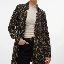 VERO MODA Manteau Katrine à motif léopard col V Femme NOIR Best