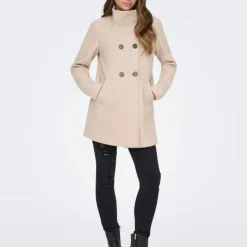 ONLY Manteau mi long blake col à revers Femme BEIGE Hot