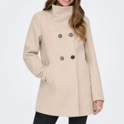ONLY Manteau mi long blake col à revers Femme BEIGE Hot