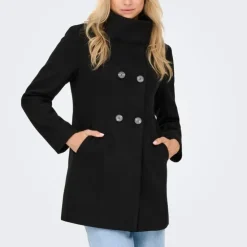 ONLY Manteau mi long blake col à revers Femme NOIR Sale