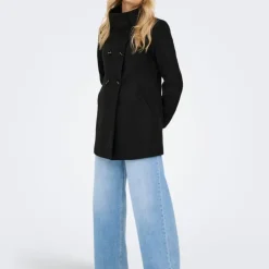 ONLY Manteau mi long blake col à revers Femme NOIR Sale