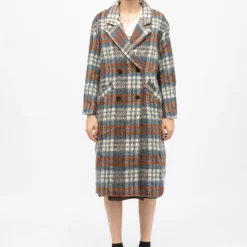 LA PETITE ETOILE Manteau mi longue à carreaux avec boutons naelle Femme BLEU New