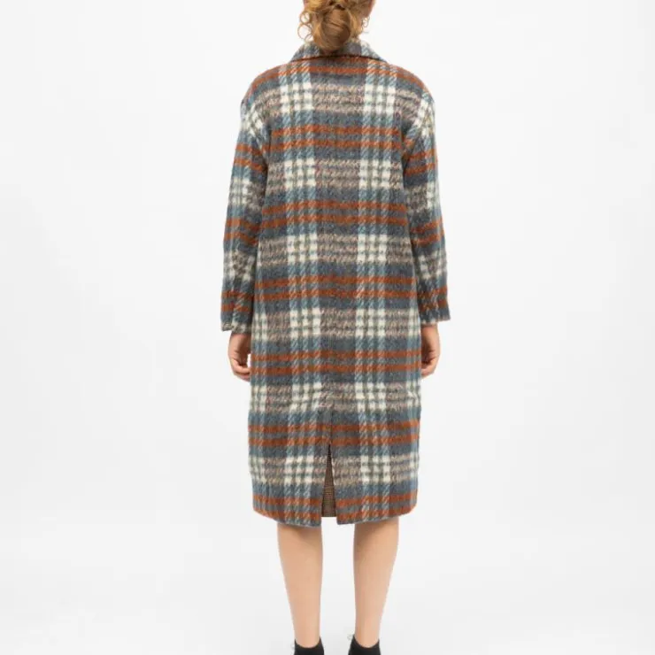 LA PETITE ETOILE Manteau mi longue à carreaux avec boutons naelle Femme BLEU New