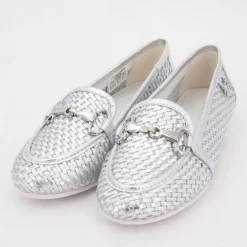 US POLO Mocassin cuir tissé cherry avec boucle Femme ARGENT Discount