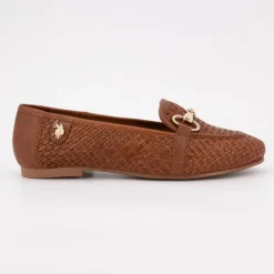US POLO Mocassin cuir tissé cherry avec boucle Femme MARRON Sale