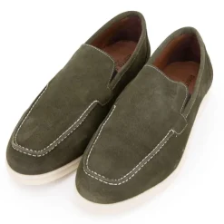 PIERRE CARDIN Mocassins cuir daim semelle blanche avec surpiqure blanche Homme KAKI Discount