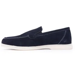 PIERRE CARDIN Mocassins cuir daim semelle blanche avec surpiqure blanche Homme BLEU FONCE Outlet