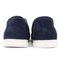 PIERRE CARDIN Mocassins cuir daim semelle blanche avec surpiqure blanche Homme BLEU FONCE Outlet