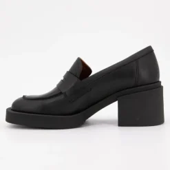 ELVIO ZANON Mocassins à talons carrés cuir Femme NOIR New