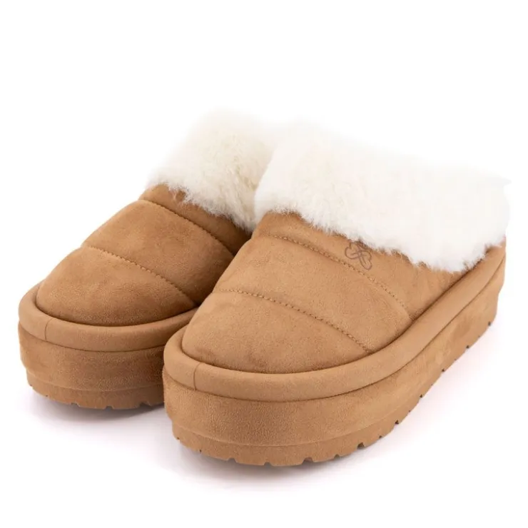 BURTON OF LONDON Mule à enfiler Pola doublure fausse fourrure Femme MARRON Best