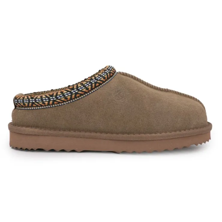 KELARA Mule fourrure bande liseré ethnique Femme MARRON Sale