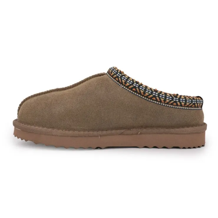 KELARA Mule fourrure bande liseré ethnique Femme MARRON Sale