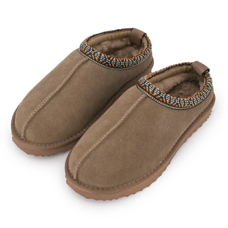 KELARA Mule fourrure bande liseré ethnique Femme MARRON Sale