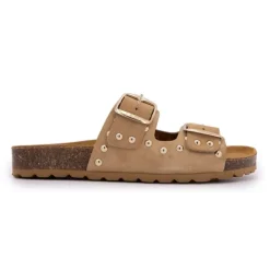 I AM Mules à clous doubles brides en cuir Femme BEIGE