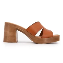 CARLA TORTOSA Mules à talons cuir Femme MARRON New