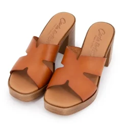 CARLA TORTOSA Mules à talons cuir Femme MARRON New