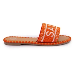 KELARA Mules avec bride à perles inscription saint tropez Femme ORANGE Sale