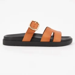 I AM Mules boucle dorée lanières en cuir Femme MARRON Outlet