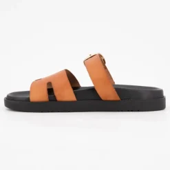 I AM Mules boucle dorée lanières en cuir Femme MARRON Outlet