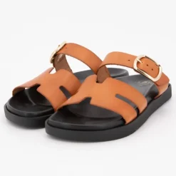 I AM Mules boucle dorée lanières en cuir Femme MARRON Outlet