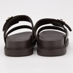 US POLO Mules bride à boucle dorée similicuir Femme MARRON FONCE Hot