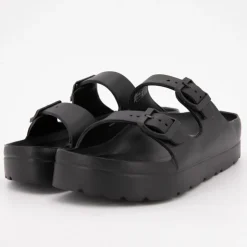 AMERICAN COLLEGE Mules compensées avec boucles Femme NOIR New