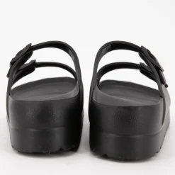 AMERICAN COLLEGE Mules compensées avec boucles Femme NOIR New