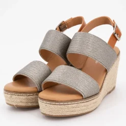 DEELUXE 74 Mules compensées cordes spritz lanières Femme ARGENT Outlet