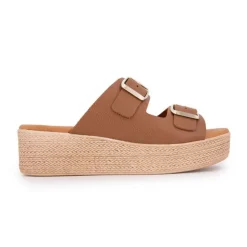 BIOSTOCK Mules compensées double boucle semelle épaisse effet corde Femme MARRON Online