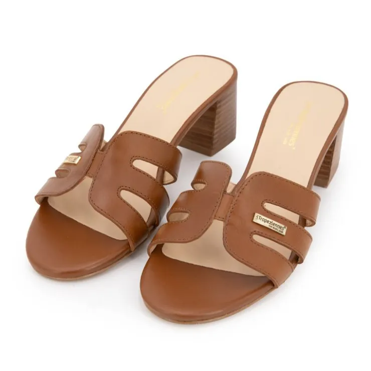LES TROPEZIENNES PAR M.BELARBI Mules cuir Livia à talons 5cm Femme MARRON Clearance