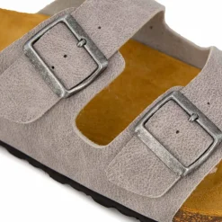 WHY LAND Mules cuir toile légère double bride Homme GRIS CLAIR Sale