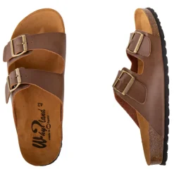 WHY LAND Mules cuir toile légère double bride Homme MARRON New