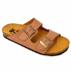 WHY LAND Mules cuir toile légère double bride Homme CUIVRE Best