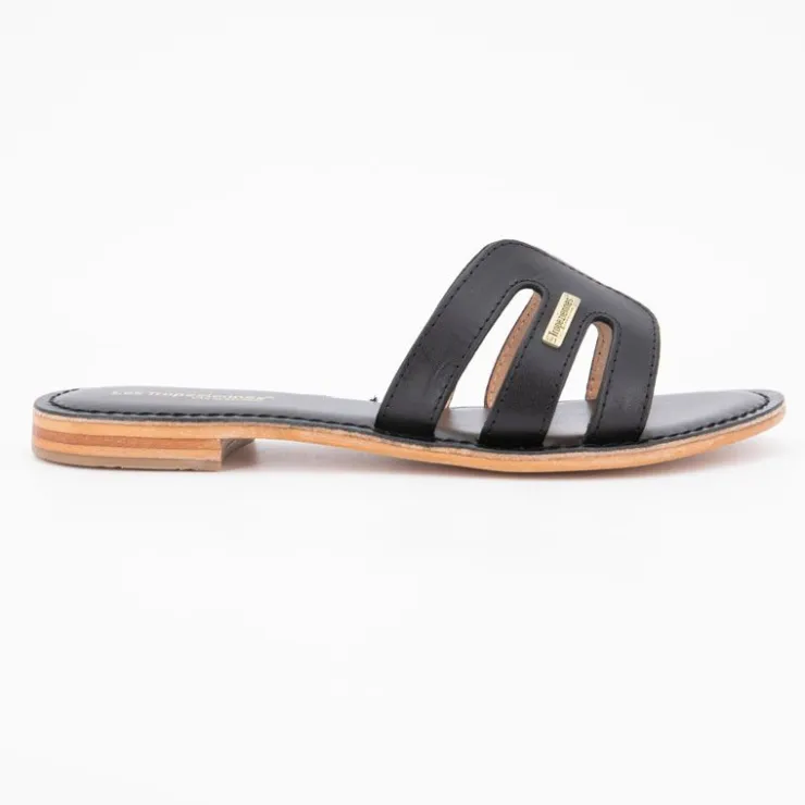 LES TROPEZIENNES PAR M.BELARBI Mules damia en cuir avec logo Femme NOIR New