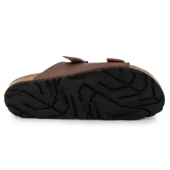 PEPE JEANS Mules double bride cuir boucle dorée Homme MARRON Outlet