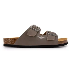 PEPE JEANS Mules double bride cuir boucle dorée Homme MARRON CLAIR Sale