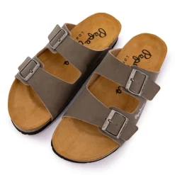 PEPE JEANS Mules double bride cuir boucle dorée Homme MARRON CLAIR Sale