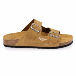 PEPE JEANS Mules double bride daim boucles argentées Homme MARRON Outlet