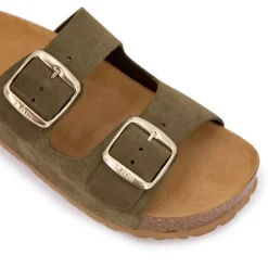 I AM Mules double brides compensée en daim Femme KAKI Best