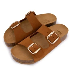 I AM Mules double brides compensée en daim Femme MARRON Outlet