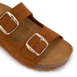 I AM Mules double brides compensée en daim Femme MARRON Outlet